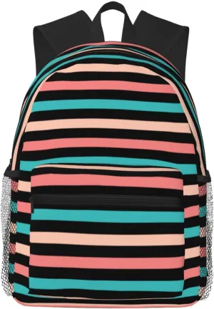 Coral And Aqua Blue Stripes Pattern Lightweight Packable Backpack Travel Casual Hiking Daypack Foldable Backpack For Men Women