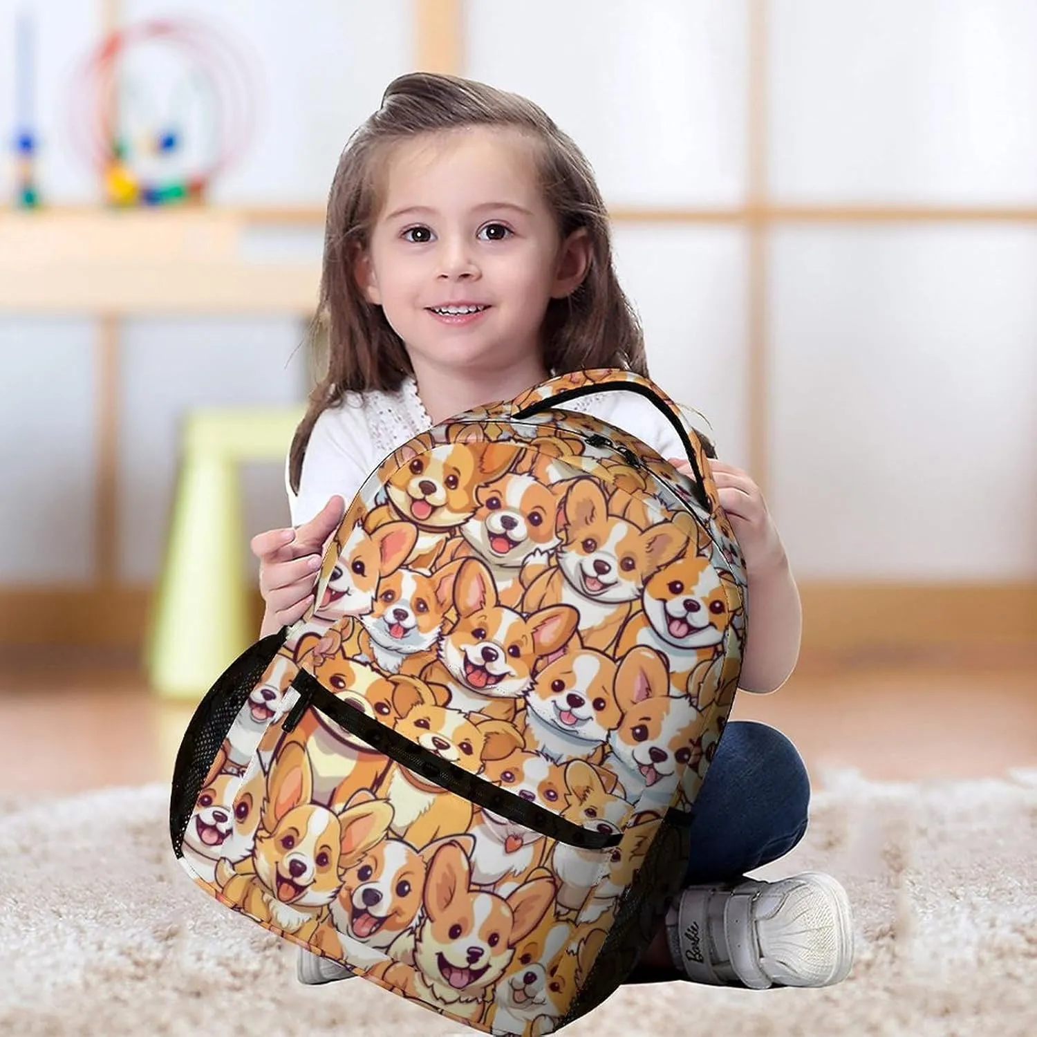 Corgi Dog School Backpack for Kids Girls Boys, 16 Inch Cute Corgi Dogs Themed Bookbag, Personalized School Backpack for Students Children, Lightweight, Large Capacity