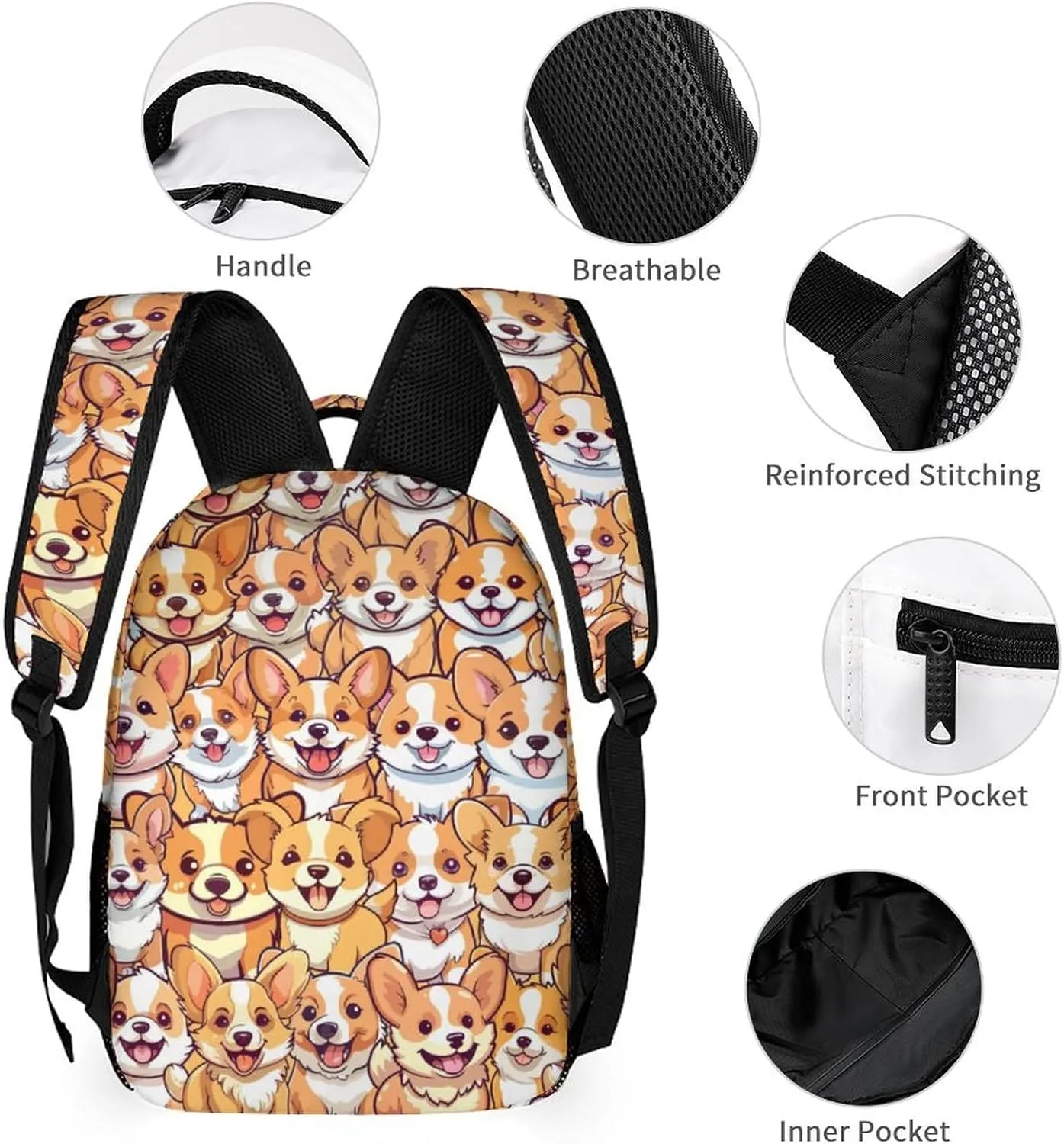 Corgi Dog School Backpack for Kids Girls Boys, 16 Inch Cute Corgi Dogs Themed Bookbag, Personalized School Backpack for Students Children, Lightweight, Large Capacity