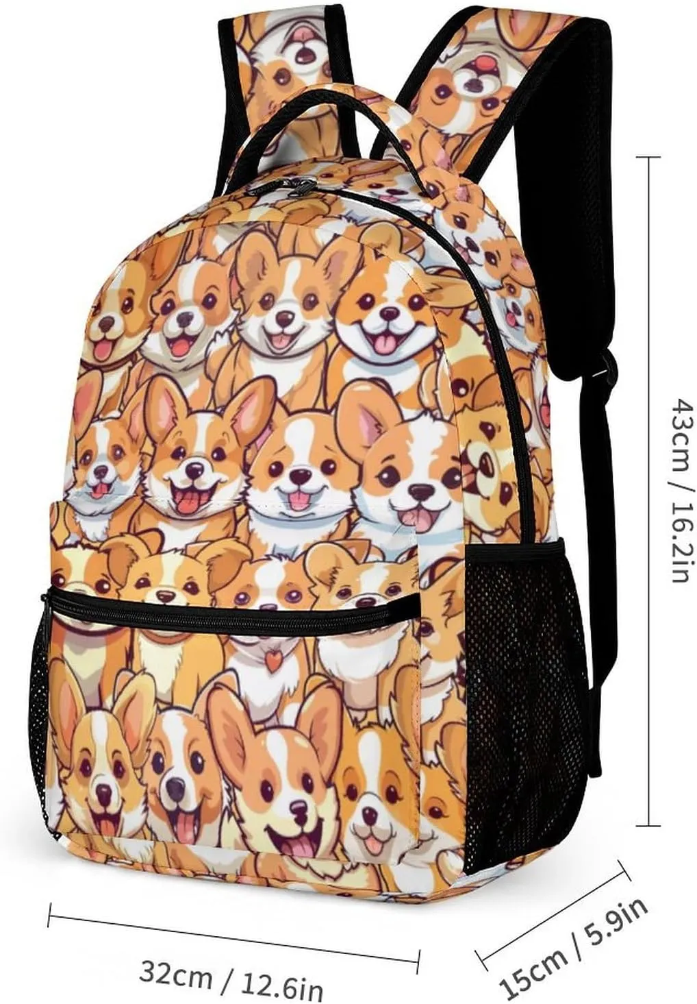 Corgi Dog School Backpack for Kids Girls Boys, 16 Inch Cute Corgi Dogs Themed Bookbag, Personalized School Backpack for Students Children, Lightweight, Large Capacity