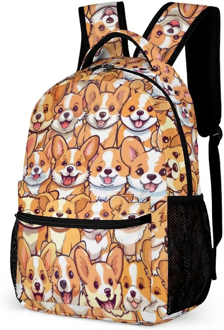 Corgi Dog School Backpack for Kids Girls Boys, 16 Inch Cute Corgi Dogs Themed Bookbag, Personalized School Backpack for Students Children, Lightweight, Large Capacity
