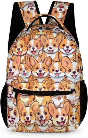 Corgi Dog School Backpack for Kids Girls Boys, 16 Inch Cute Corgi Dogs Themed Bookbag, Personalized School Backpack for Students Children, Lightweight, Large Capacity