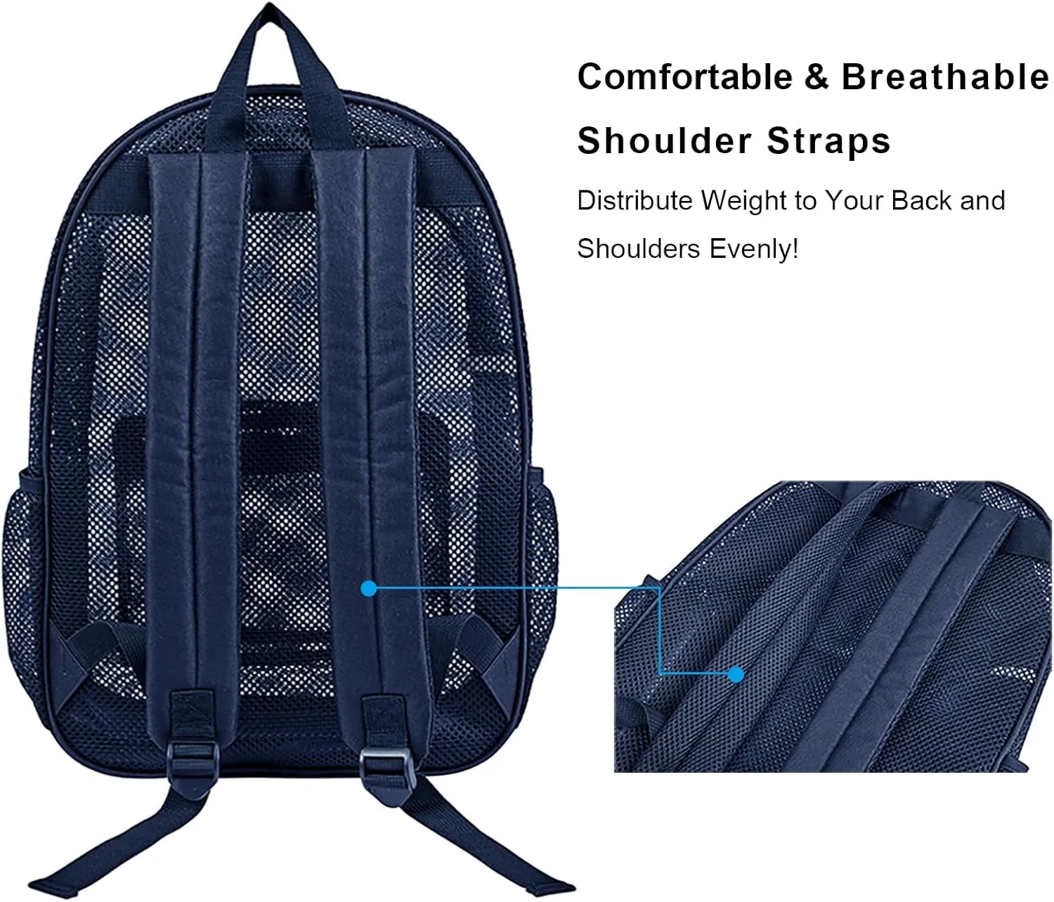 COVAX Mesh Bookbag See Through College Mesh Backpack with Padded Shoulder Straps for Commuting, Swimming, Travel, Beach, Outdoor Sports (Royal Blue)