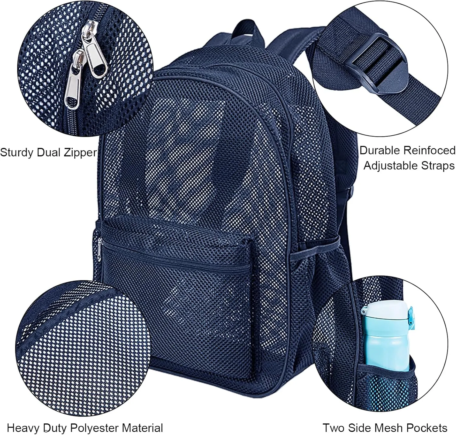 COVAX Mesh Bookbag See Through College Mesh Backpack with Padded Shoulder Straps for Commuting, Swimming, Travel, Beach, Outdoor Sports (Royal Blue)