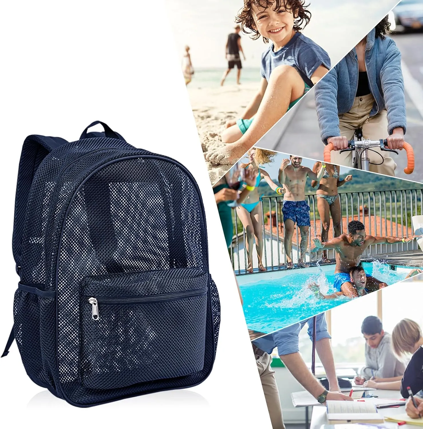 COVAX Mesh Bookbag See Through College Mesh Backpack with Padded Shoulder Straps for Commuting, Swimming, Travel, Beach, Outdoor Sports (Royal Blue)
