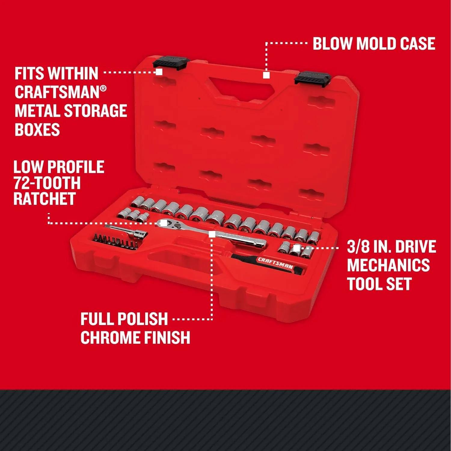 CRAFTSMAN Mechanics Tool Set, 33 Piece, 3/8 Inch Drive SAE/Metric (CMMT12113)
