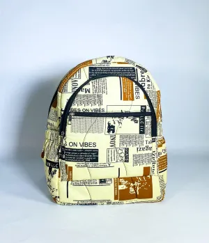 Cream Newspaper Print Backpack