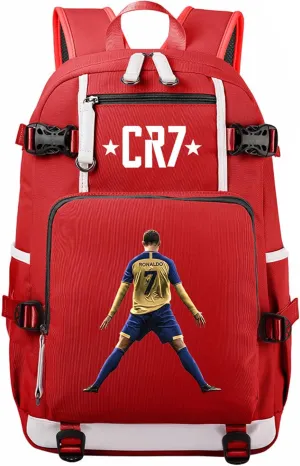Cristiano Ronaldo Backpack with USB Charging Port Outdoor Travel Bookbag Classic Canvas Bagpack Lightweight Daypack