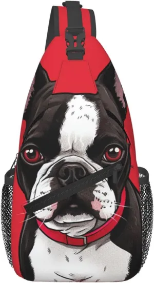 Crossbody Bag Sling Backpack Boston Terrier Dog Red Travel Hiking Chest Bag Daypack for Women Men