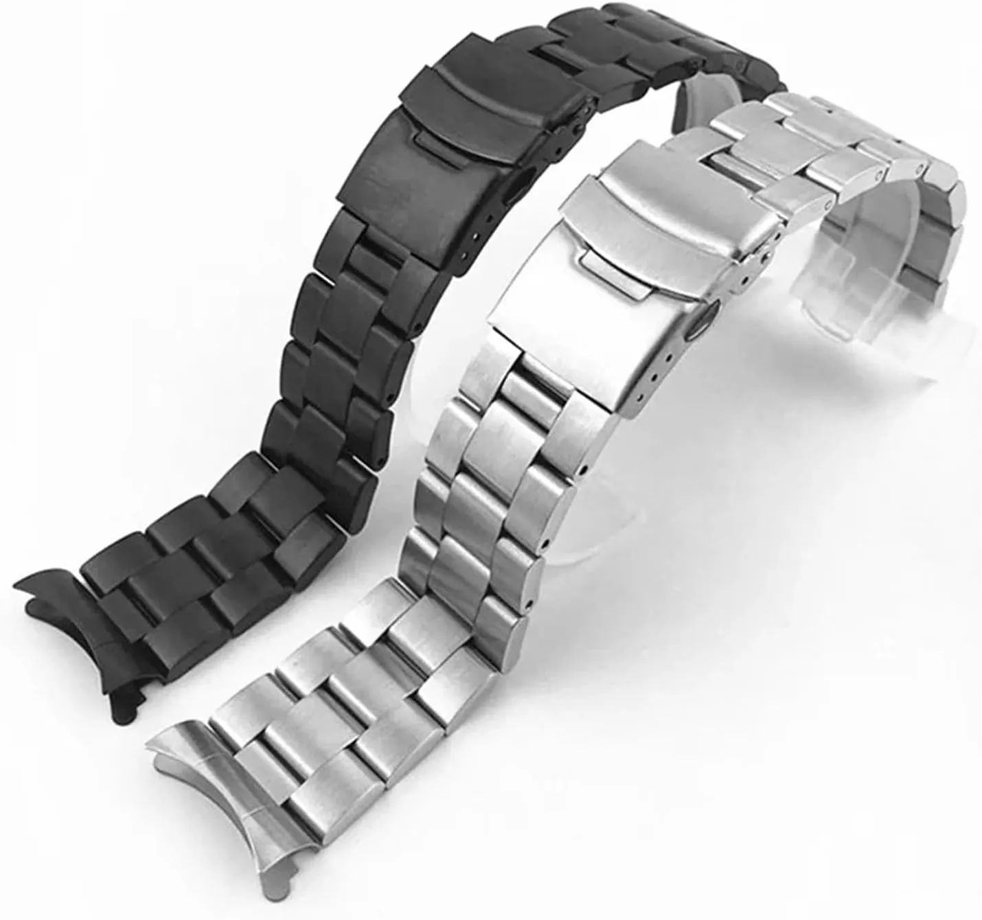 Curved End Solid Stainless Steel Band 18mm 20mm 22mm Universal Link Bracelet Watch Band Mens Replacement Band