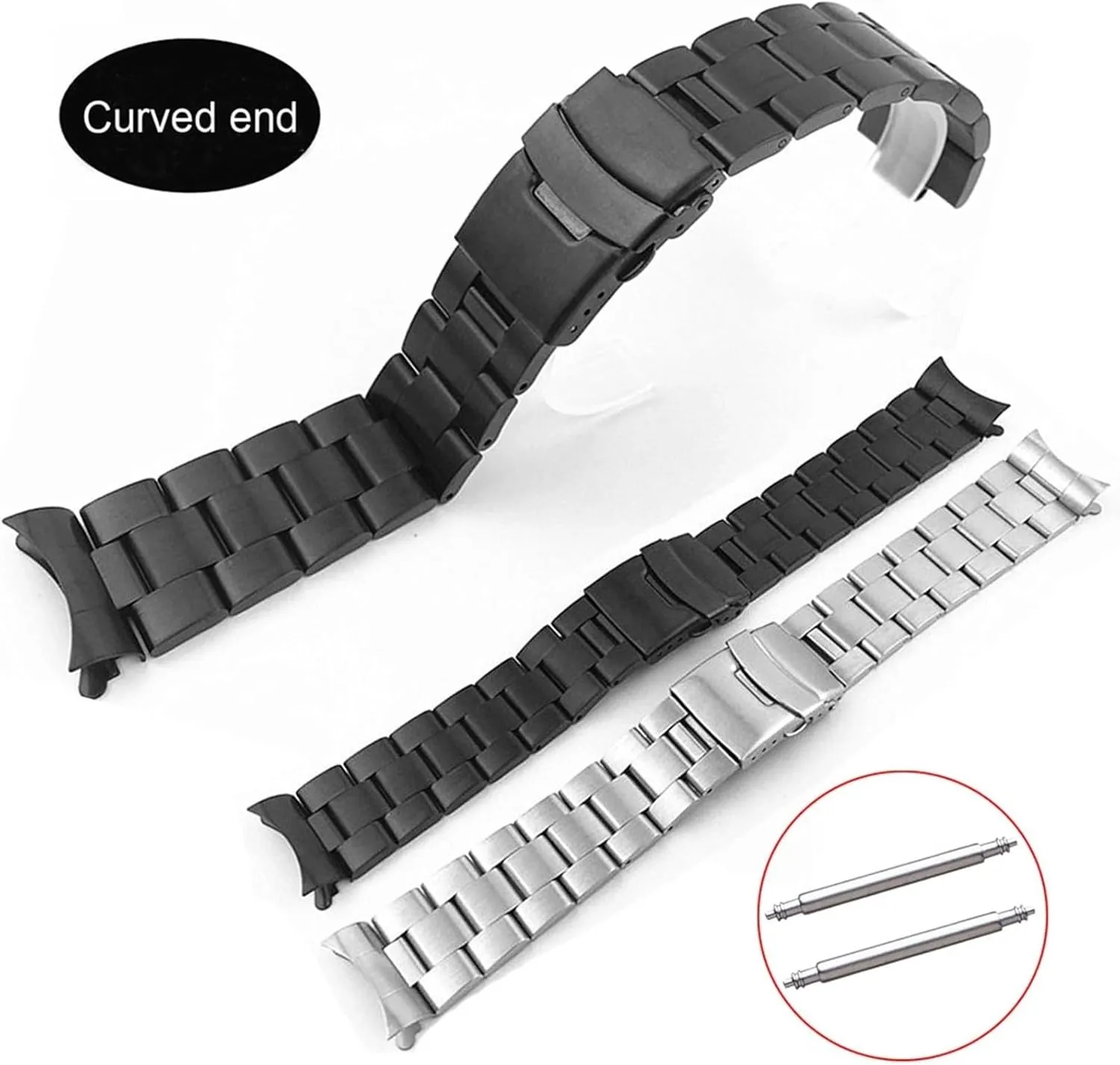 Curved End Solid Stainless Steel Band 18mm 20mm 22mm Universal Link Bracelet Watch Band Mens Replacement Band