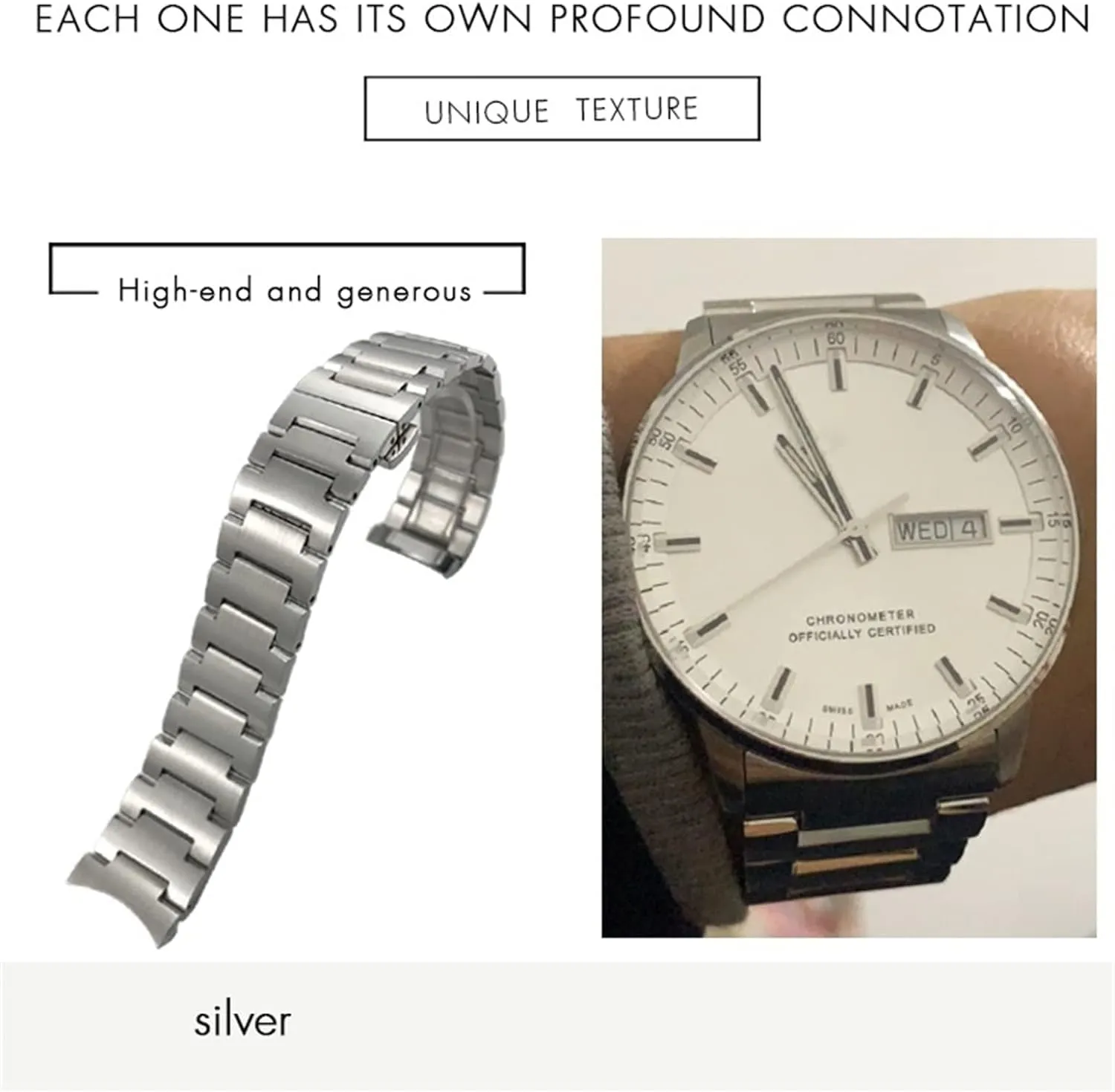 Curved End Solid Stainless Steel Watch Band for MIDO M021.431 for MIDO 40mm Commander Series Men Wrist Strap