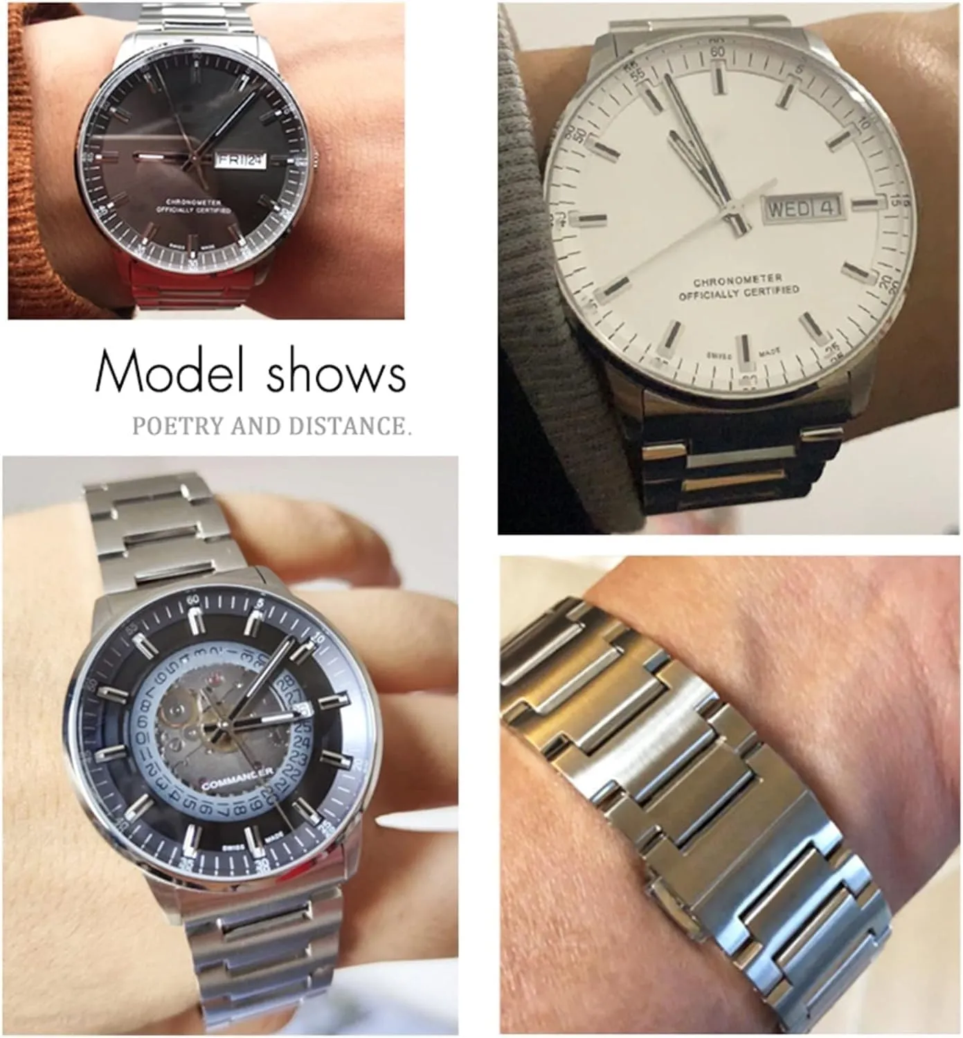 Curved End Solid Stainless Steel Watch Band for MIDO M021.431 for MIDO 40mm Commander Series Men Wrist Strap