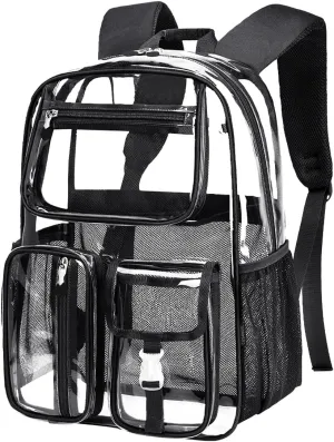 Cusangel Clear Backpack for Stadium Events,16 inch TPU See Through Backpack Sports approved,Heavy Duty Large Capacity, for 12Age or old student,group activities,work,warehouse,fair and rodeo(Black)