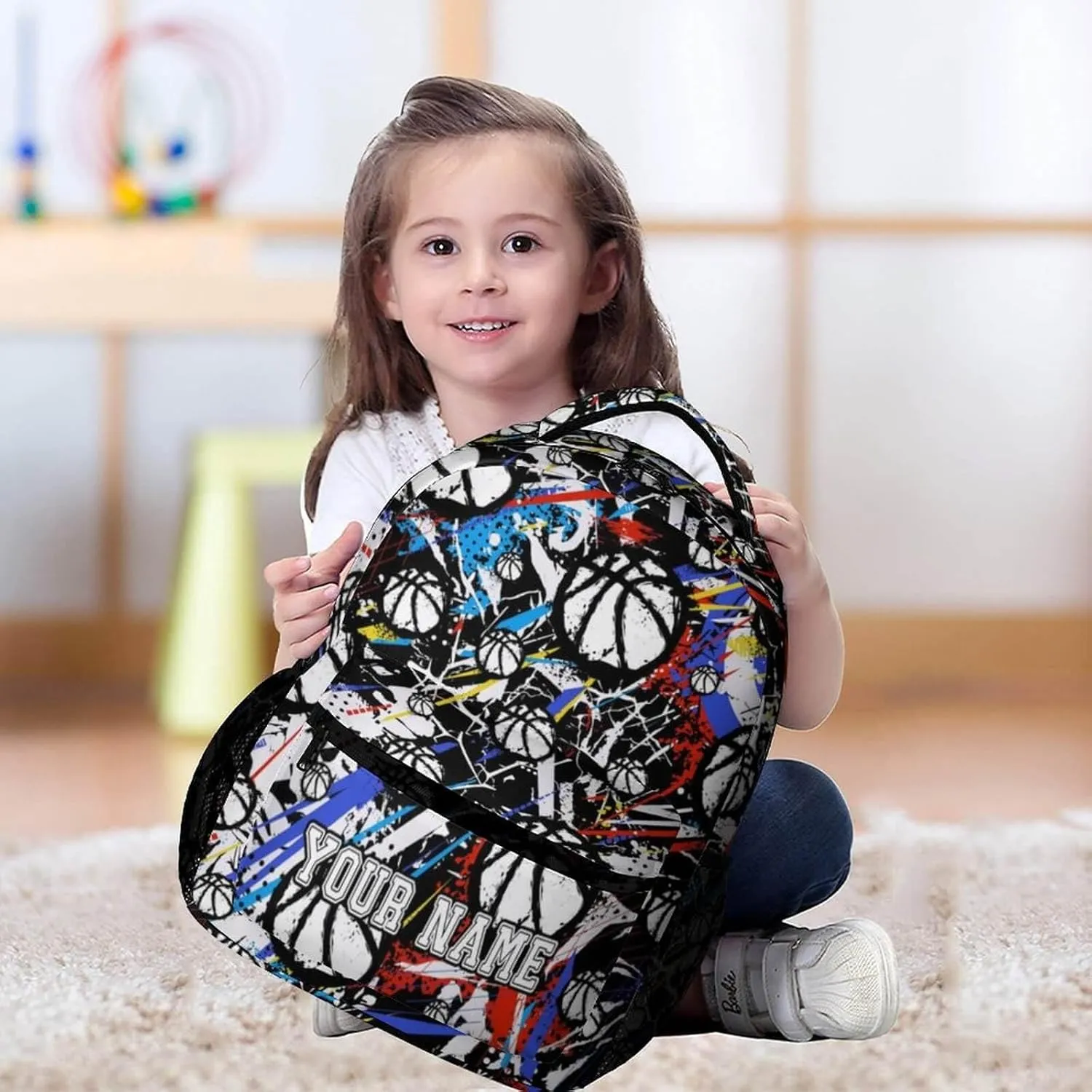 Custom Basketball School Backpack for Kids Girls Boys, 16 Inch Cool Basketball Themed Bookbag, Personality School Backpack for Students Children, sustainable, Lightweight, Large Capacity