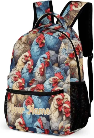 Custom Chicken Backpack for Kids Girls Boys School, 16 Inches Cute Chicken Theme Bookbag, Adjustable, Lightweight, Large Capacity, Colorful Chicken Backpack for School