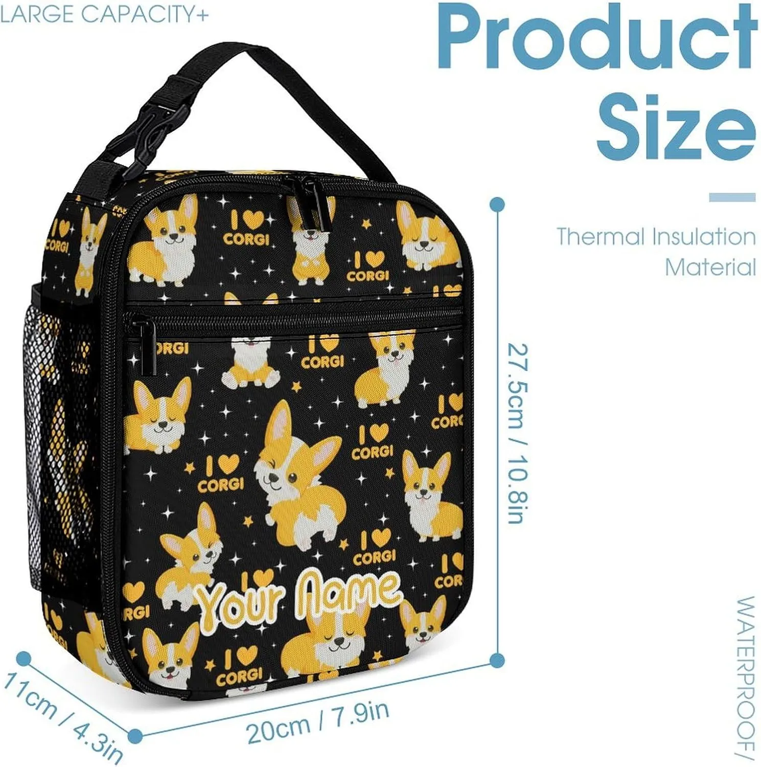 Custom Corgi Dog Backpack with Lunch Box & Pencil Case for Kids Girls Boys School, 16 Inch Cute Corgi Dogs Bookbag, School Backpack for Students Children, Lightweight, Large Capacity