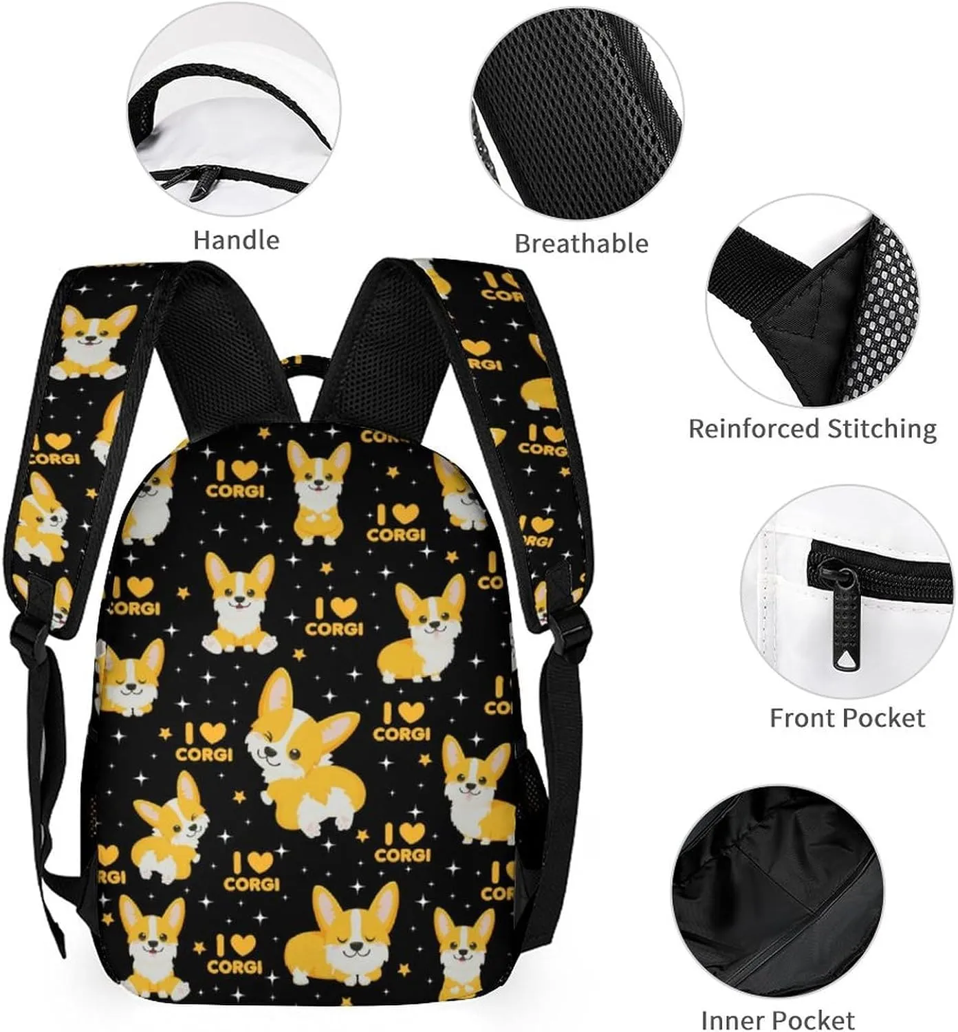 Custom Corgi Dog Backpack with Lunch Box & Pencil Case for Kids Girls Boys School, 16 Inch Cute Corgi Dogs Bookbag, School Backpack for Students Children, Lightweight, Large Capacity