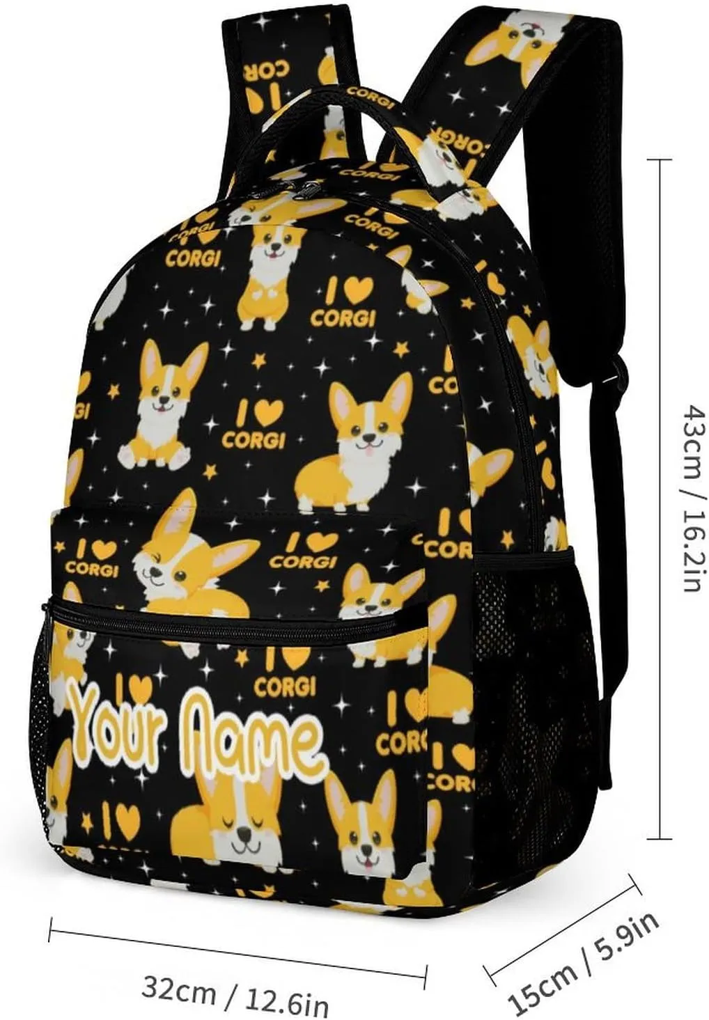 Custom Corgi Dog Backpack with Lunch Box & Pencil Case for Kids Girls Boys School, 16 Inch Cute Corgi Dogs Bookbag, School Backpack for Students Children, Lightweight, Large Capacity