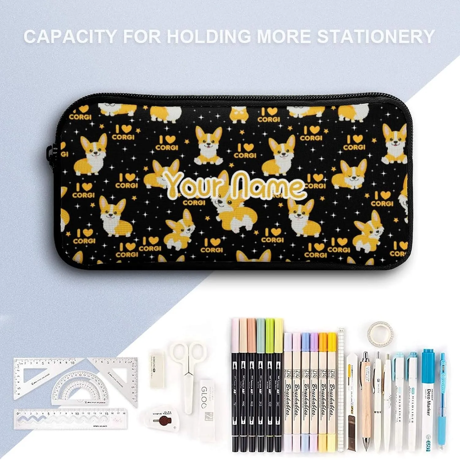Custom Corgi Dog Backpack with Lunch Box & Pencil Case for Kids Girls Boys School, 16 Inch Cute Corgi Dogs Bookbag, School Backpack for Students Children, Lightweight, Large Capacity