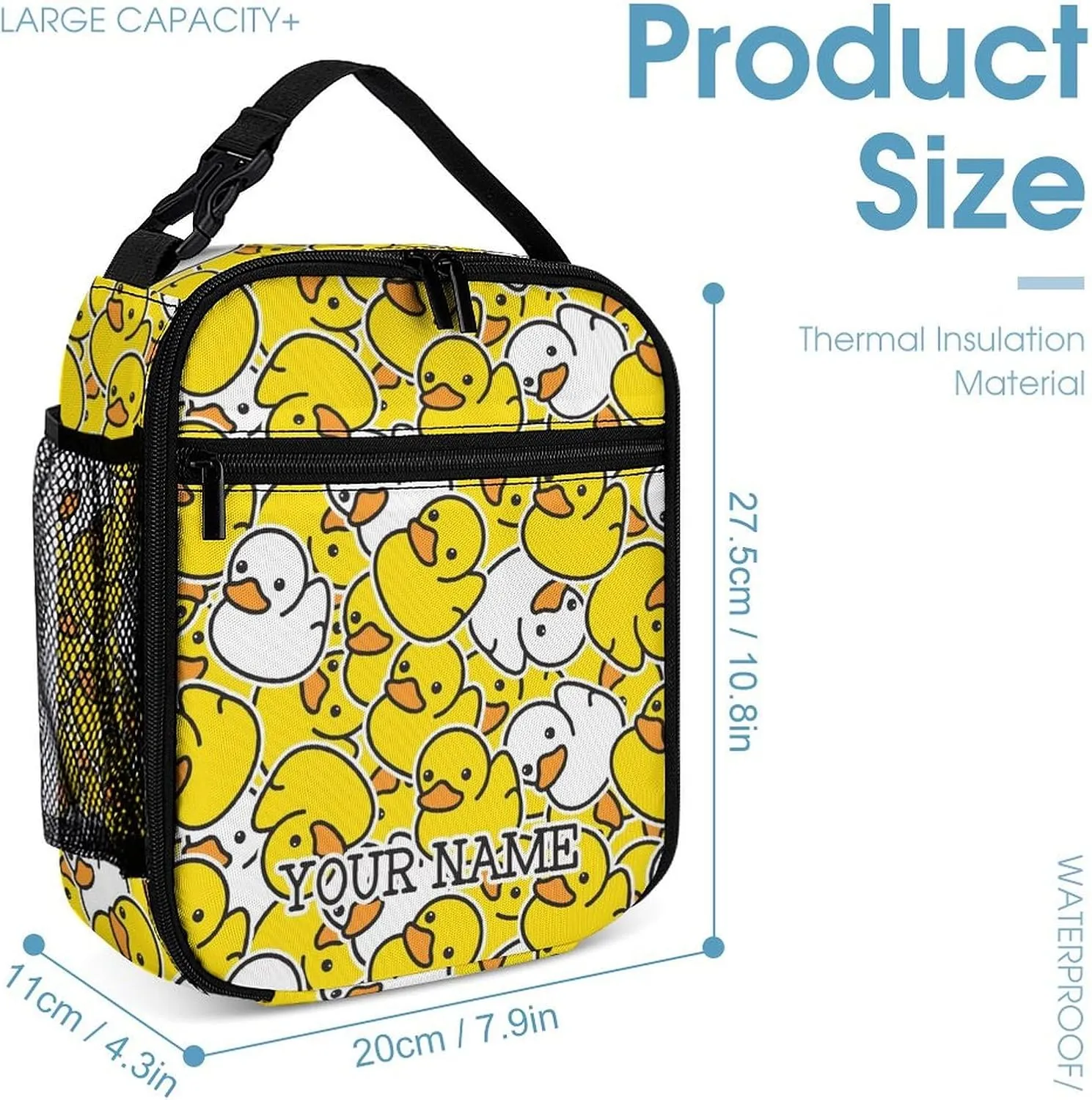 Custom Duck Backpack with Lunch Box & Pencil Case, 16 Inch Cute Duck Bookbag, Adjustable Lightweight Large Capacity, Colorful Duck Backpack Set for Kids Girls Boys School