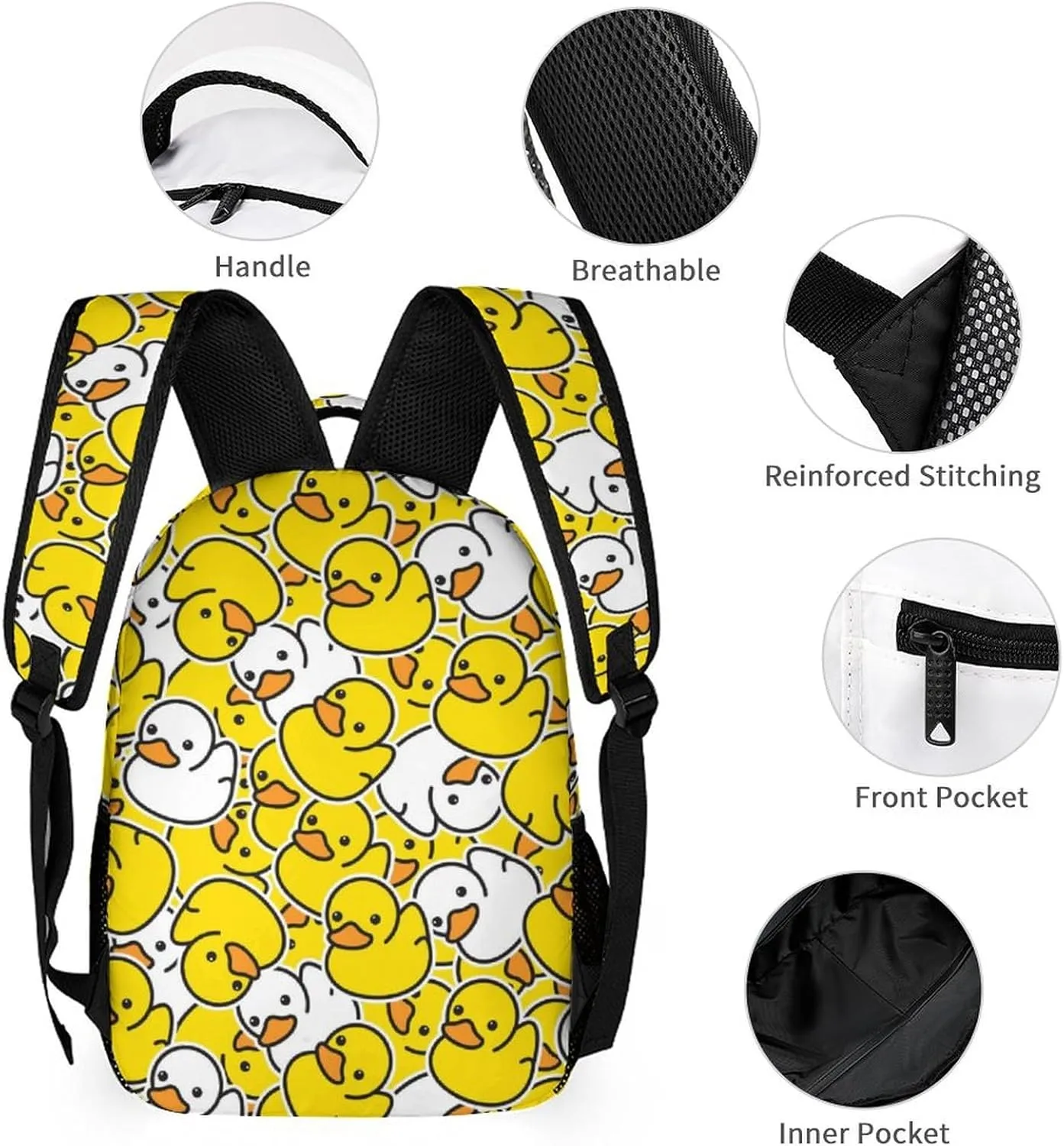 Custom Duck Backpack with Lunch Box & Pencil Case, 16 Inch Cute Duck Bookbag, Adjustable Lightweight Large Capacity, Colorful Duck Backpack Set for Kids Girls Boys School