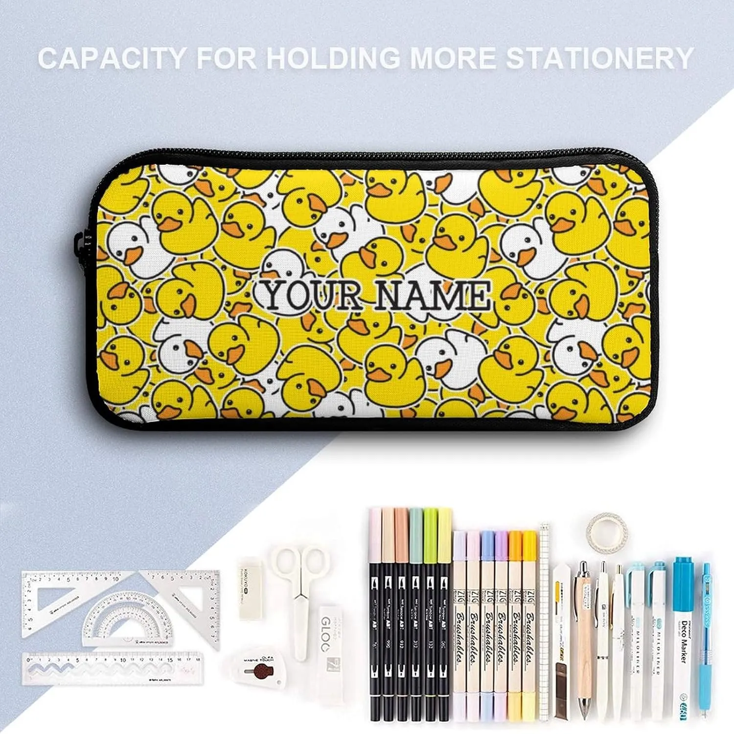 Custom Duck Backpack with Lunch Box & Pencil Case, 16 Inch Cute Duck Bookbag, Adjustable Lightweight Large Capacity, Colorful Duck Backpack Set for Kids Girls Boys School
