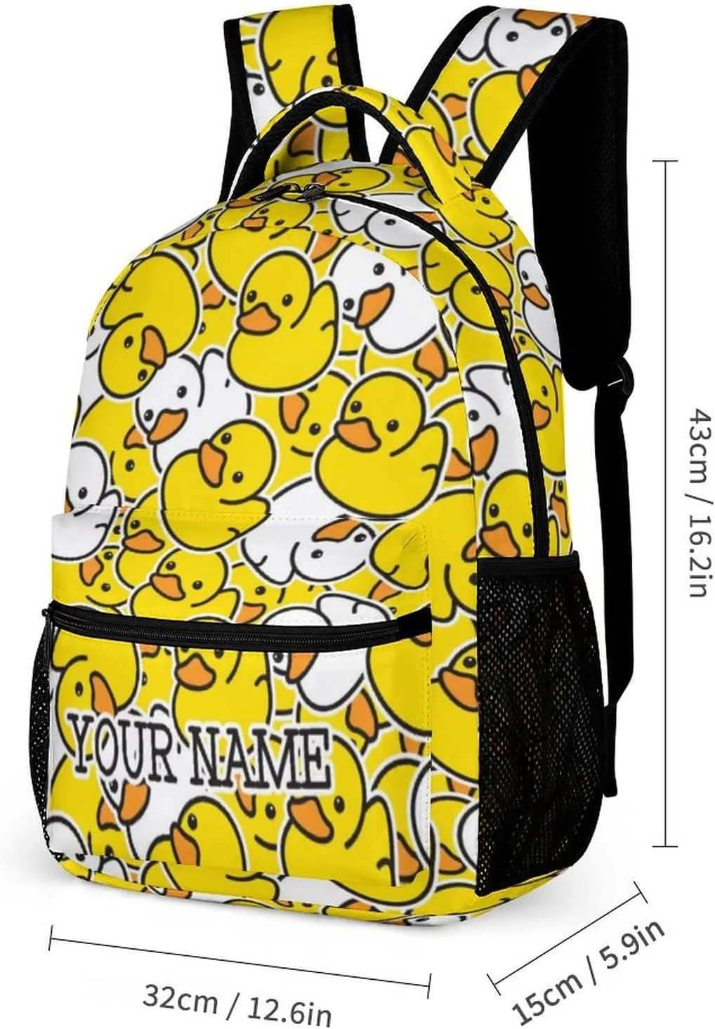 Custom Duck Backpack with Lunch Box & Pencil Case, 16 Inch Cute Duck Bookbag, Adjustable Lightweight Large Capacity, Colorful Duck Backpack Set for Kids Girls Boys School