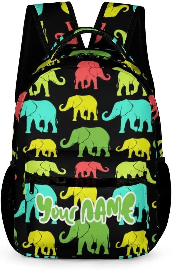 Custom Elephant School Backpack for Kids Girls Boys, 16 Inch Cute Elephant Themed Bookbag, Personalized School Backpack for Students Children, sustainable, Lightweight, Large Capacity