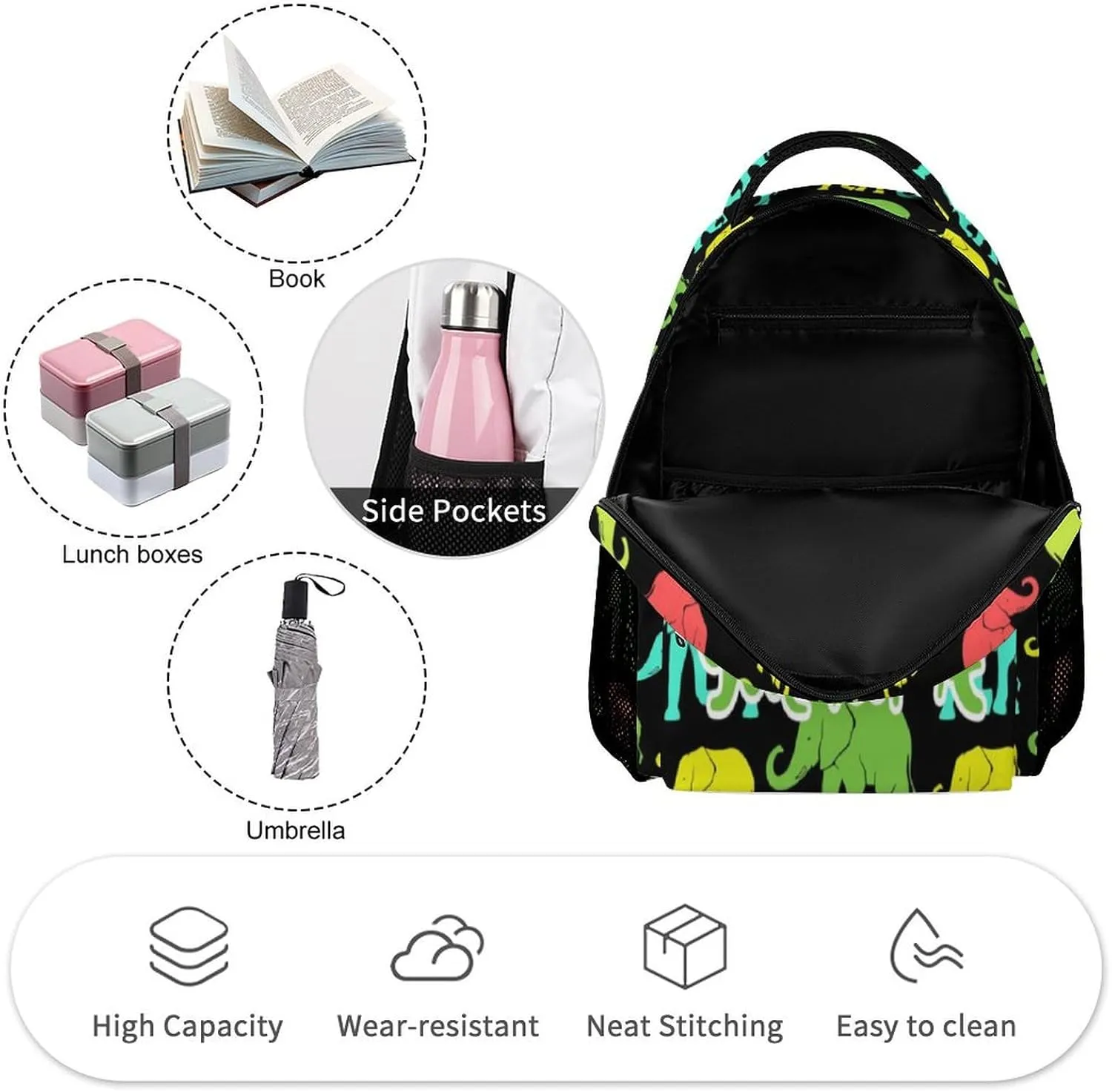 Custom Elephant School Backpack for Kids Girls Boys, 16 Inch Cute Elephant Themed Bookbag, Personalized School Backpack for Students Children, sustainable, Lightweight, Large Capacity