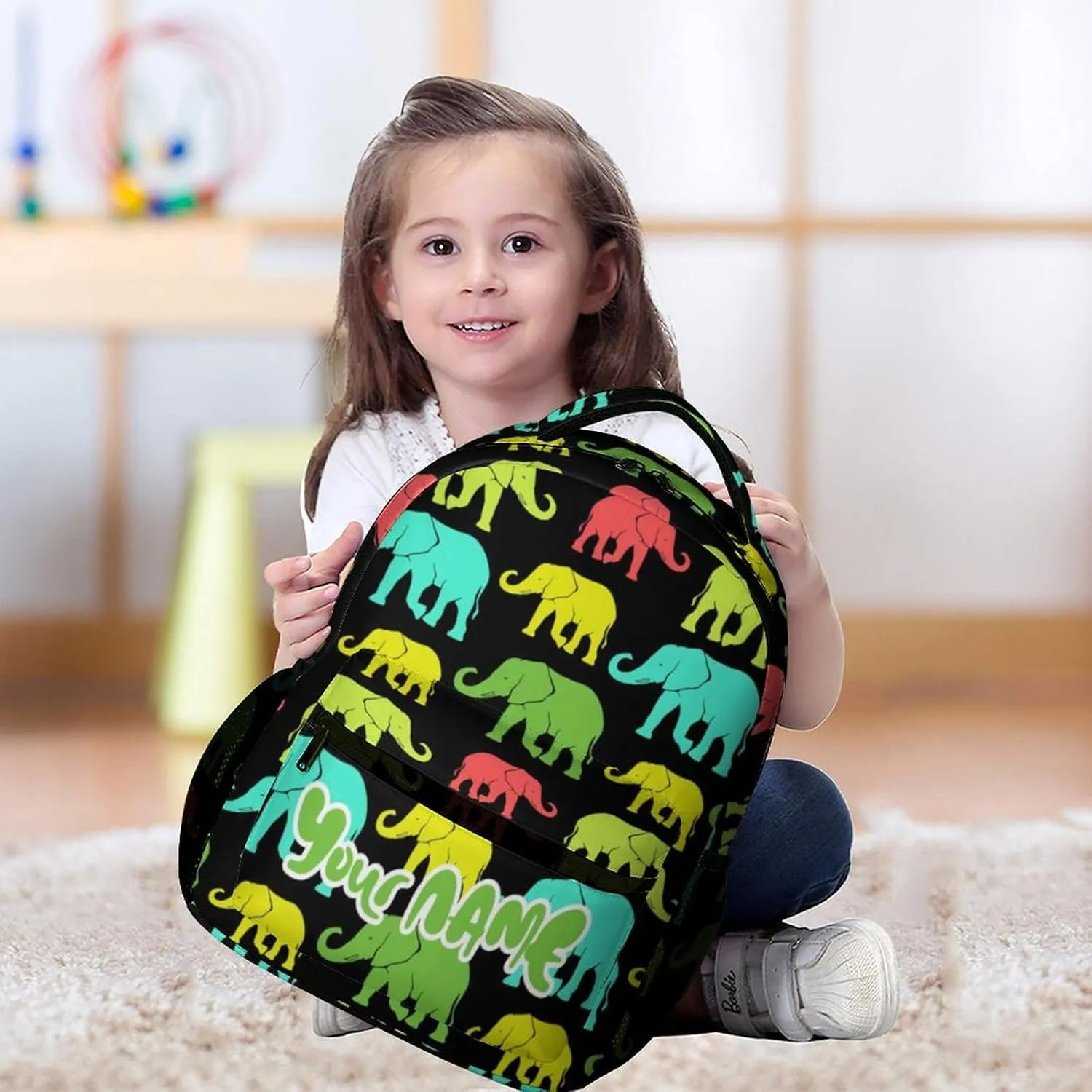 Custom Elephant School Backpack for Kids Girls Boys, 16 Inch Cute Elephant Themed Bookbag, Personalized School Backpack for Students Children, sustainable, Lightweight, Large Capacity