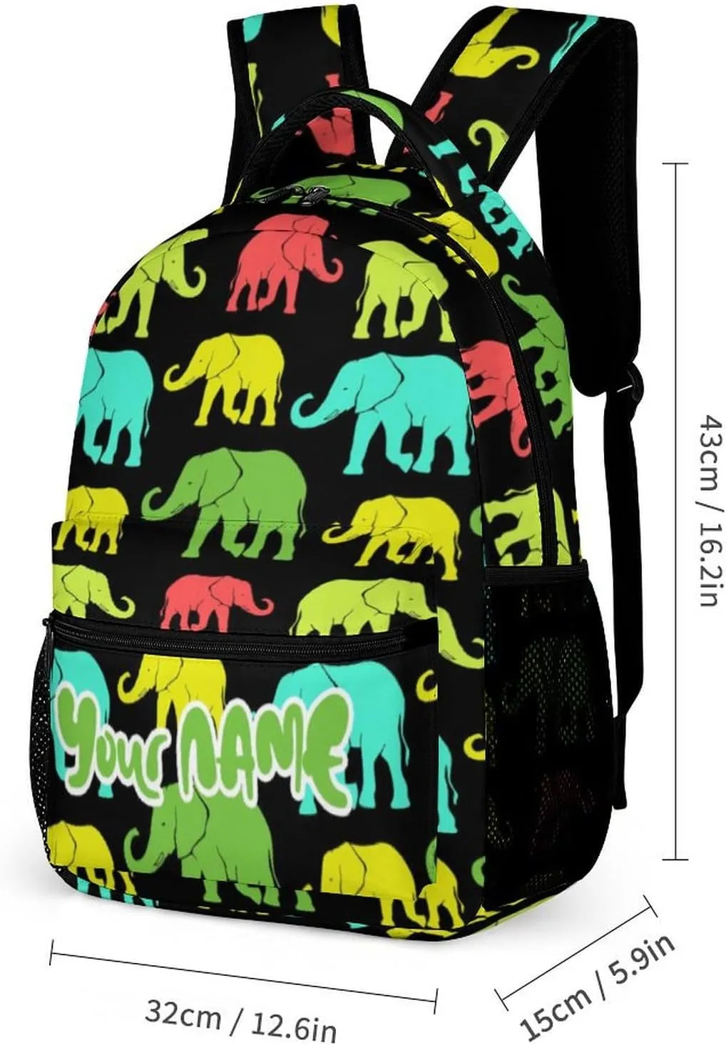 Custom Elephant School Backpack for Kids Girls Boys, 16 Inch Cute Elephant Themed Bookbag, Personalized School Backpack for Students Children, sustainable, Lightweight, Large Capacity