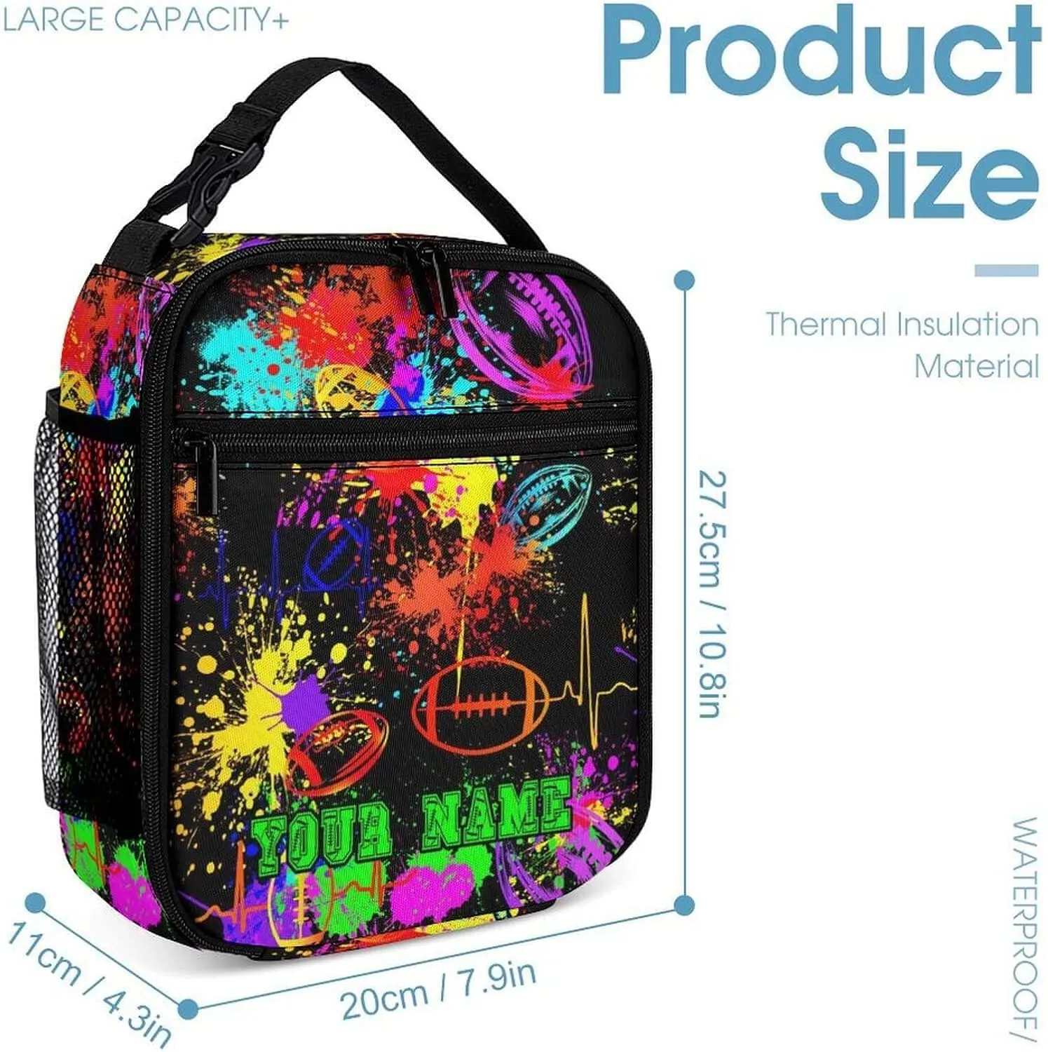 Custom Football Backpack with Lunch Box & Pencil Case for Kids Girls Boys School, 16 Inch Cool Football Bookbag, School Backpack for Students Children, sustainable, Lightweight, Large Capacity