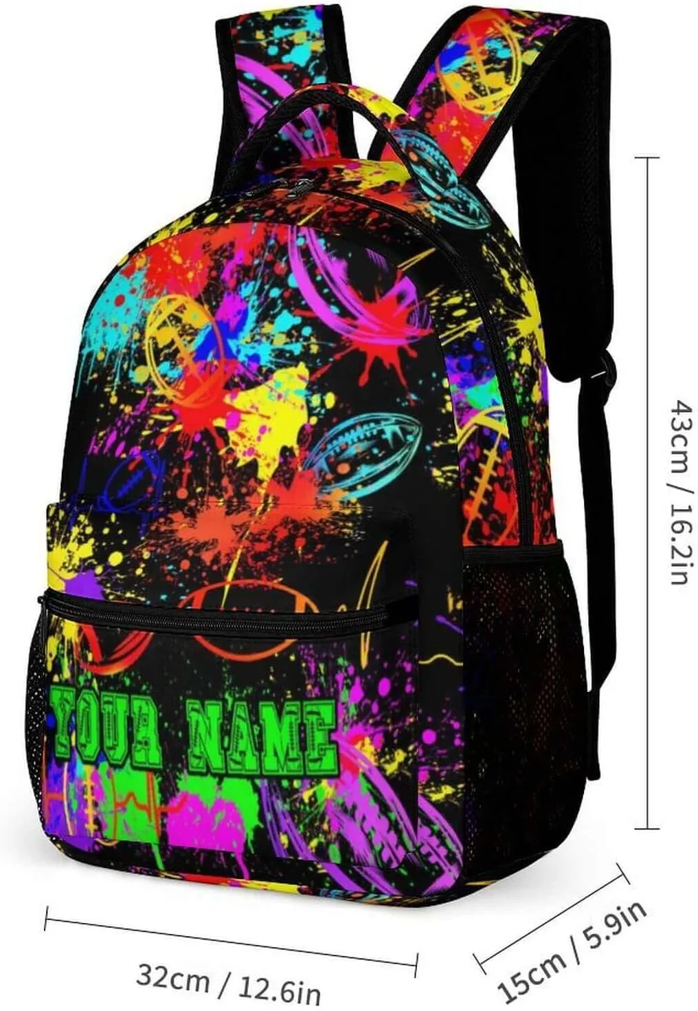 Custom Football Backpack with Lunch Box & Pencil Case for Kids Girls Boys School, 16 Inch Cool Football Bookbag, School Backpack for Students Children, sustainable, Lightweight, Large Capacity