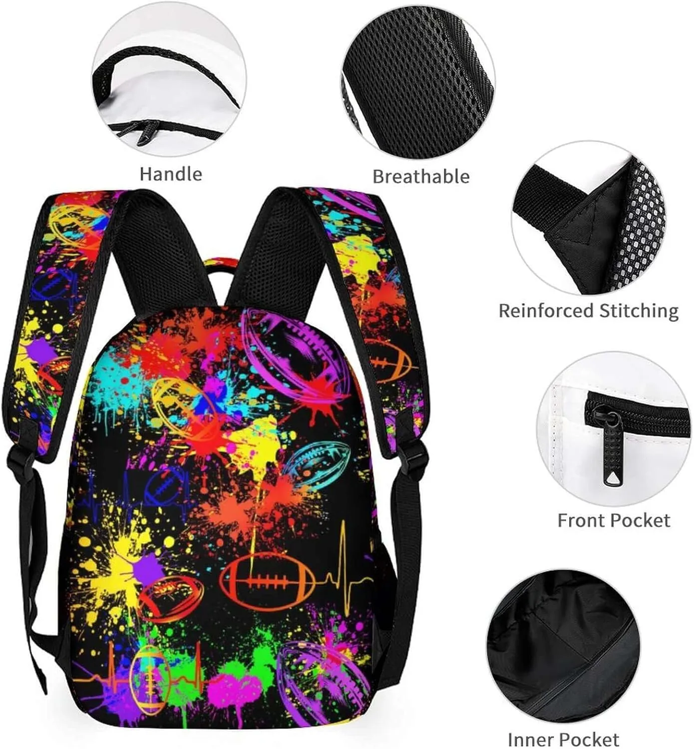 Custom Football Backpack with Lunch Box & Pencil Case for Kids Girls Boys School, 16 Inch Cool Football Bookbag, School Backpack for Students Children, sustainable, Lightweight, Large Capacity