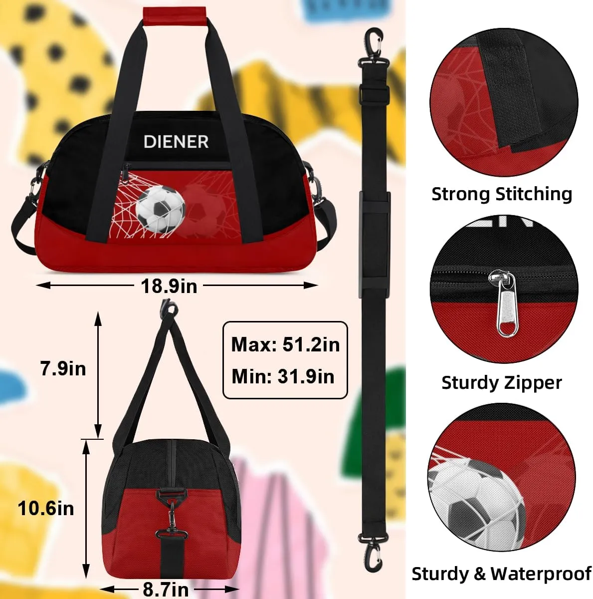 Custom Mini Gym Duffel Bag for Women Men Personalized Soccer Waterproof Carry On Weekender Bag