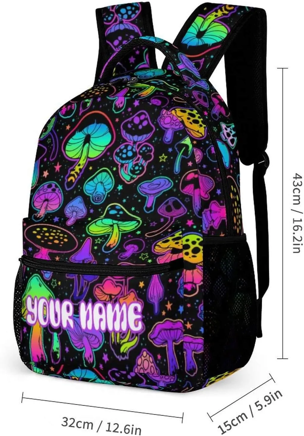 Custom Mushroom School Backpack for Kids Girls Boys, 16 Inch Cute Mushrooms Themed Bookbag, Personalized School Backpack for Students Children, Lightweight, Large Capacity