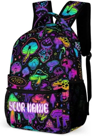 Custom Mushroom School Backpack for Kids Girls Boys, 16 Inch Cute Mushrooms Themed Bookbag, Personalized School Backpack for Students Children, Lightweight, Large Capacity