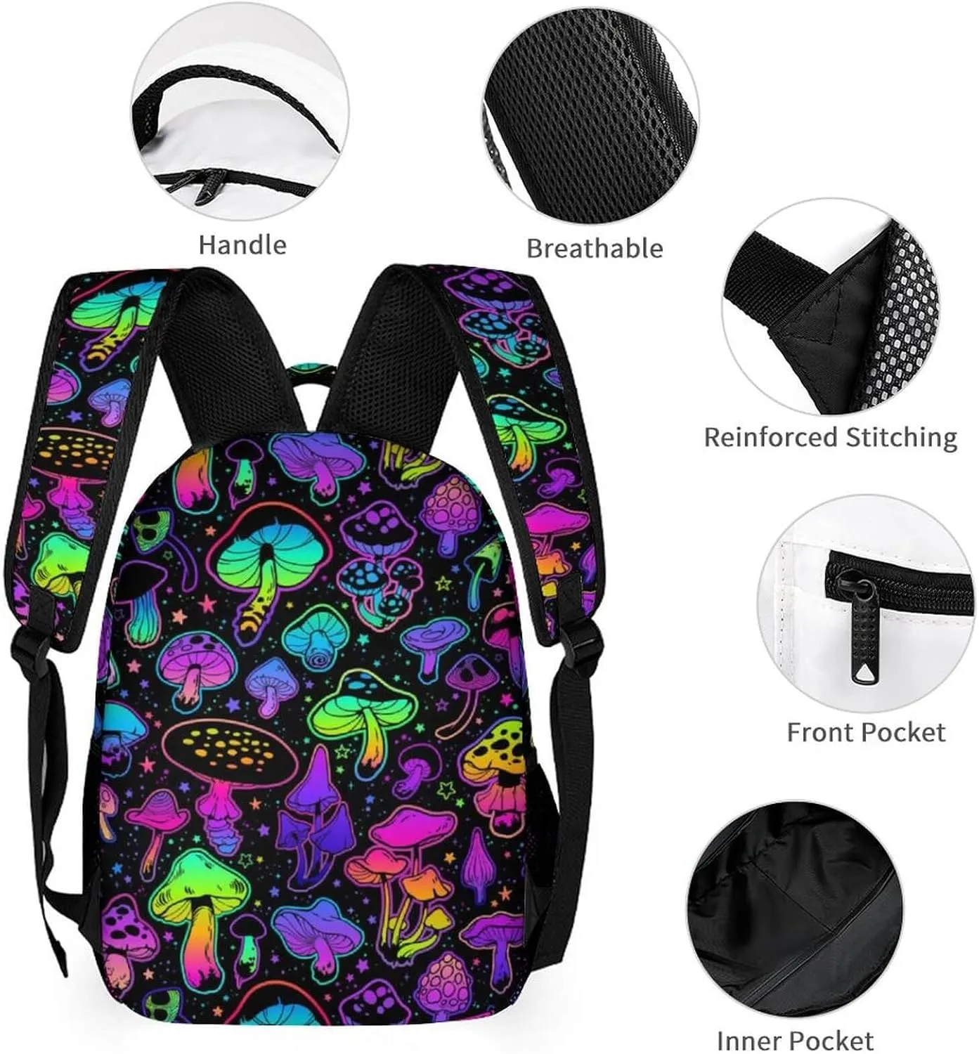 Custom Mushroom School Backpack for Kids Girls Boys, 16 Inch Cute Mushrooms Themed Bookbag, Personalized School Backpack for Students Children, Lightweight, Large Capacity