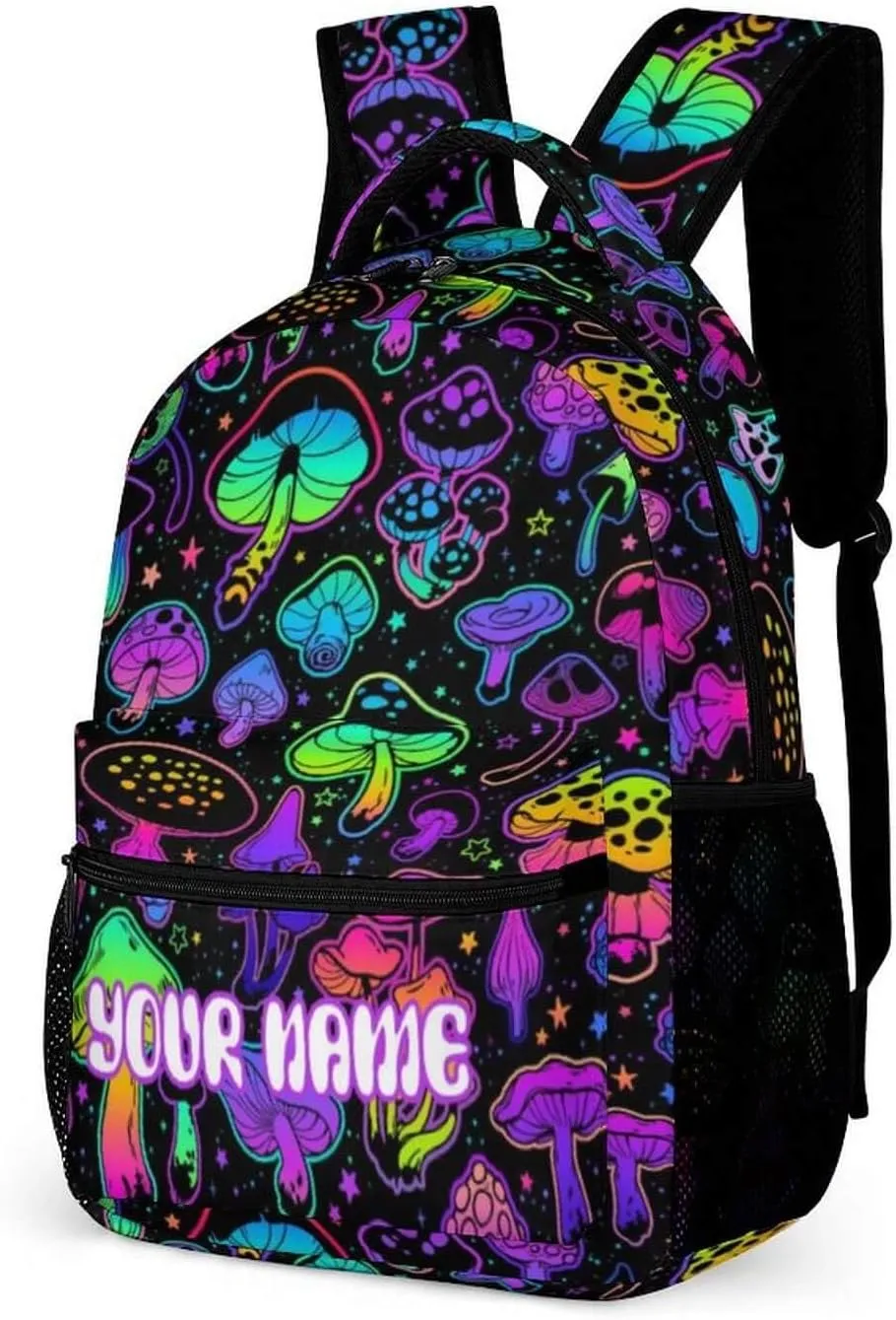 Custom Mushroom School Backpack for Kids Girls Boys, 16 Inch Cute Mushrooms Themed Bookbag, Personalized School Backpack for Students Children, Lightweight, Large Capacity