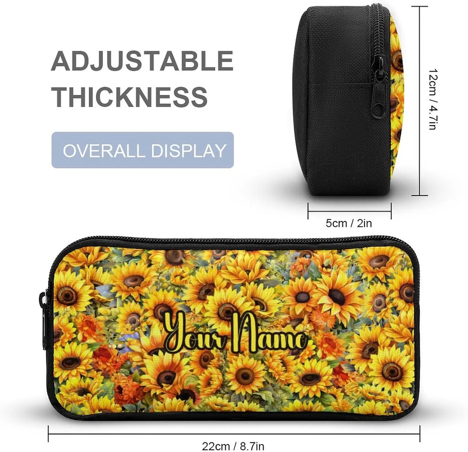Custom Sunflower Backpack with Lunch Box & Pencil Case for Kids Girls Boys School, 16 Inch Cute Sunflowers Bookbag, School Backpack for Students Children, Lightweight, Large Capacity