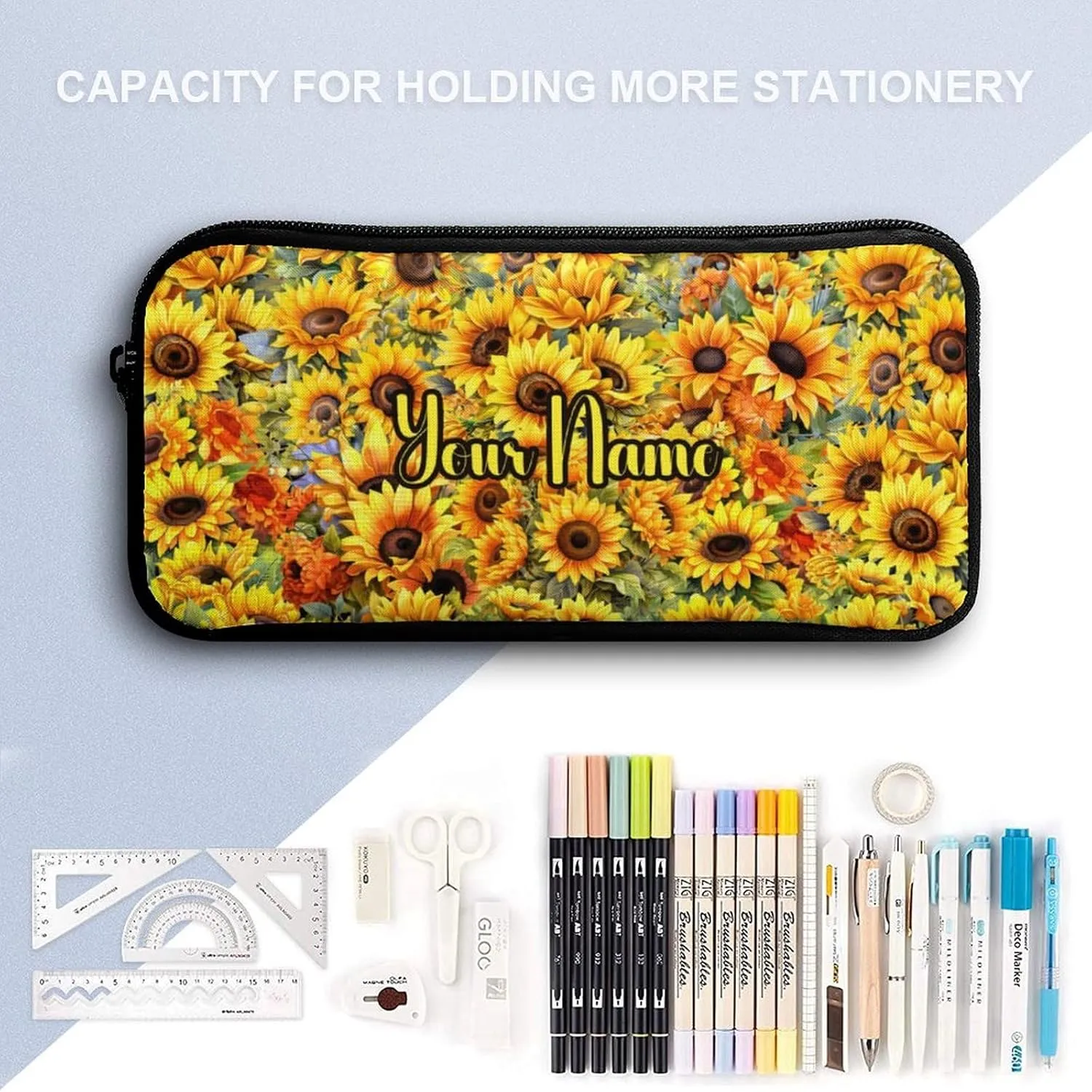 Custom Sunflower Backpack with Lunch Box & Pencil Case for Kids Girls Boys School, 16 Inch Cute Sunflowers Bookbag, School Backpack for Students Children, Lightweight, Large Capacity