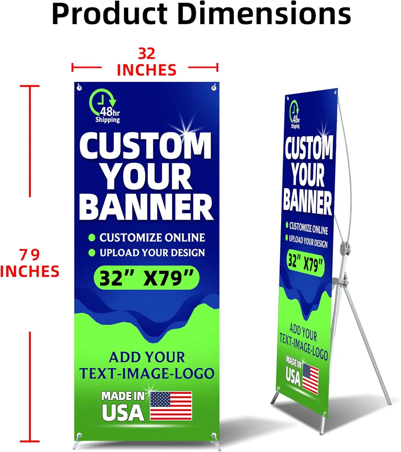 Custom X Banner Stand 32"X79" with Travel Bag | Adjustable Durable Lightweight Aluminum Frame & Thickened Vinyl | Personalized Advertising Display For Trade Shows, Events, Retail Stores, Parties, Weddings | Made In Usa (32"X79")