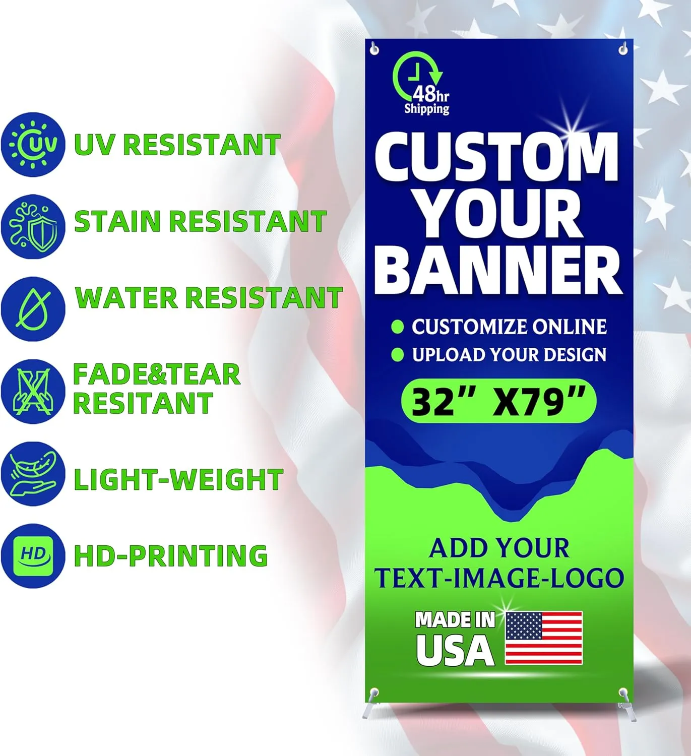 Custom X Banner Stand 32"X79" with Travel Bag | Adjustable Durable Lightweight Aluminum Frame & Thickened Vinyl | Personalized Advertising Display For Trade Shows, Events, Retail Stores, Parties, Weddings | Made In Usa (32"X79")
