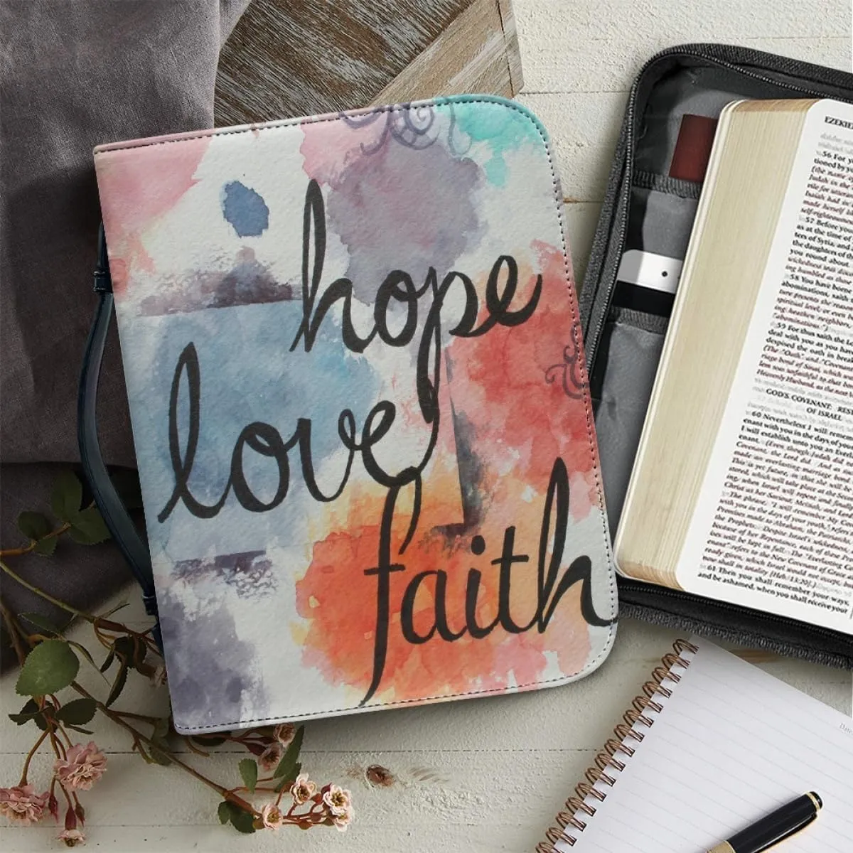 Customized Bible Cover Case for Women Personalized with Pictures Name Logo Bible Carrier Bag with Handle, BlueViolet, Fit 6"x9" Bible