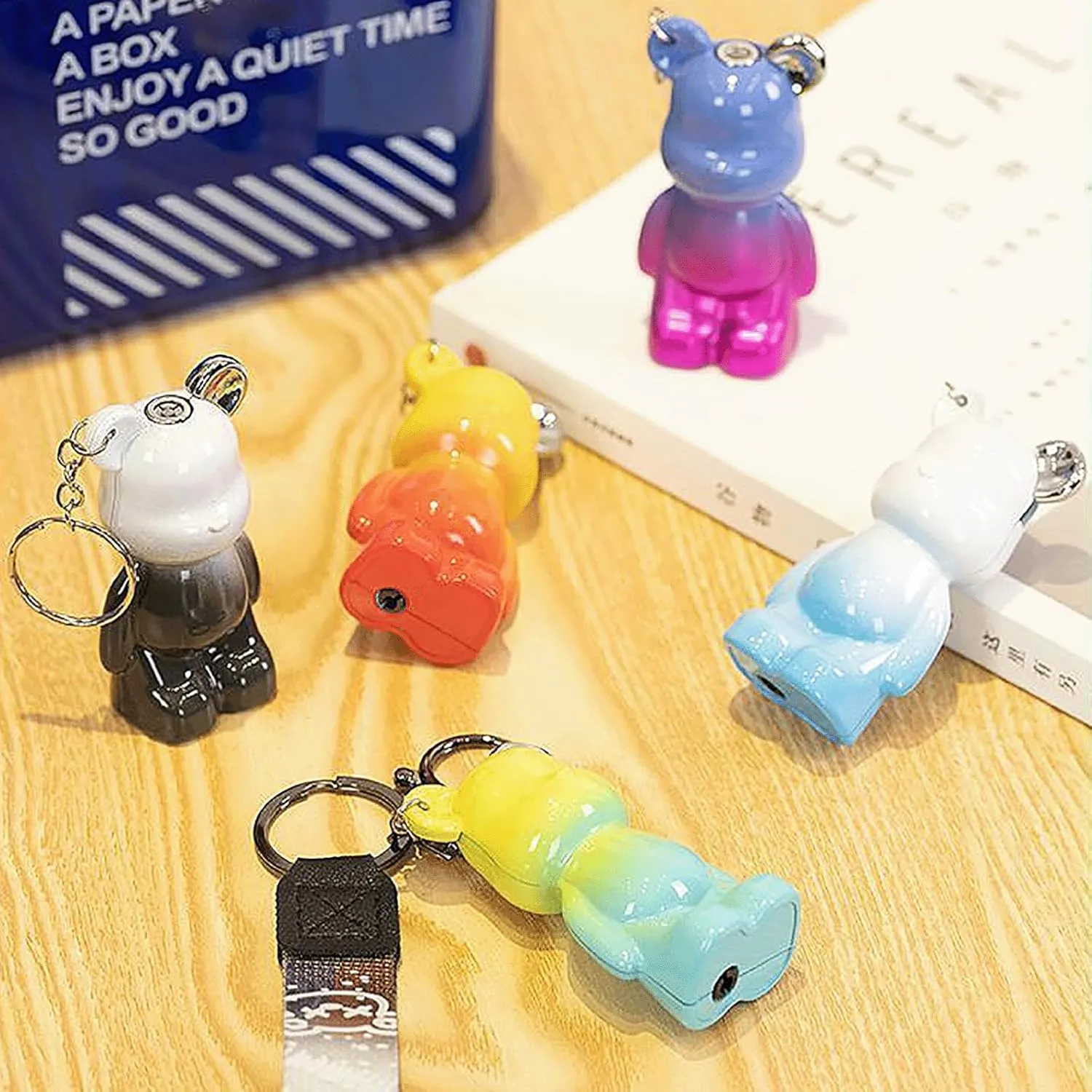 Cute Cartoon Cool Lighter, Windproof Straight Punch Lighter, Compact and Portable with A Key Ring, Suitable for Women and Men to Use (No Gas) (blx-heibai)