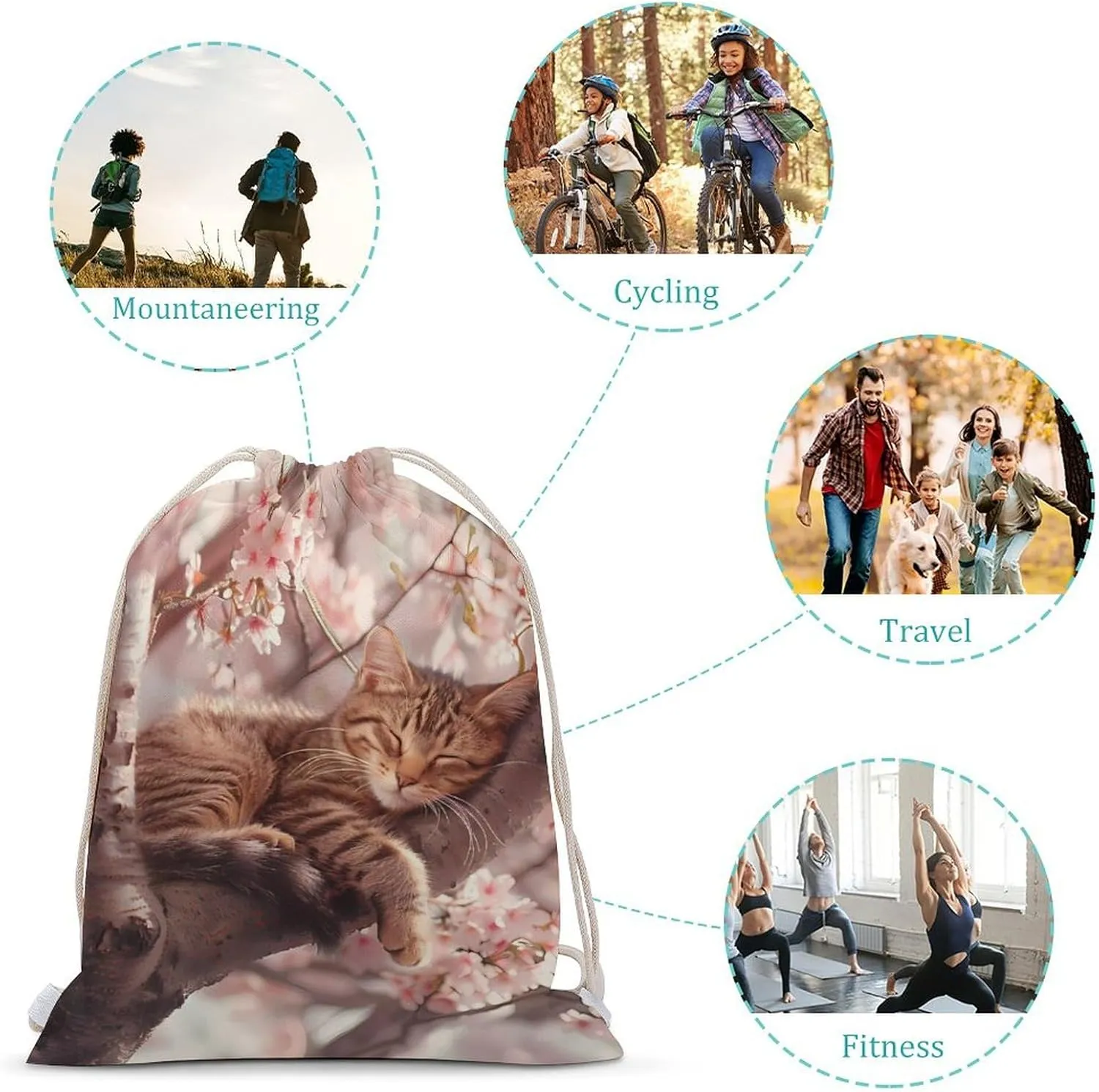Cute Cat Sleeping on A Tree Drawstring Backpack Lightweight Sports Gym Bag String Bag for Men Women 30x40cm