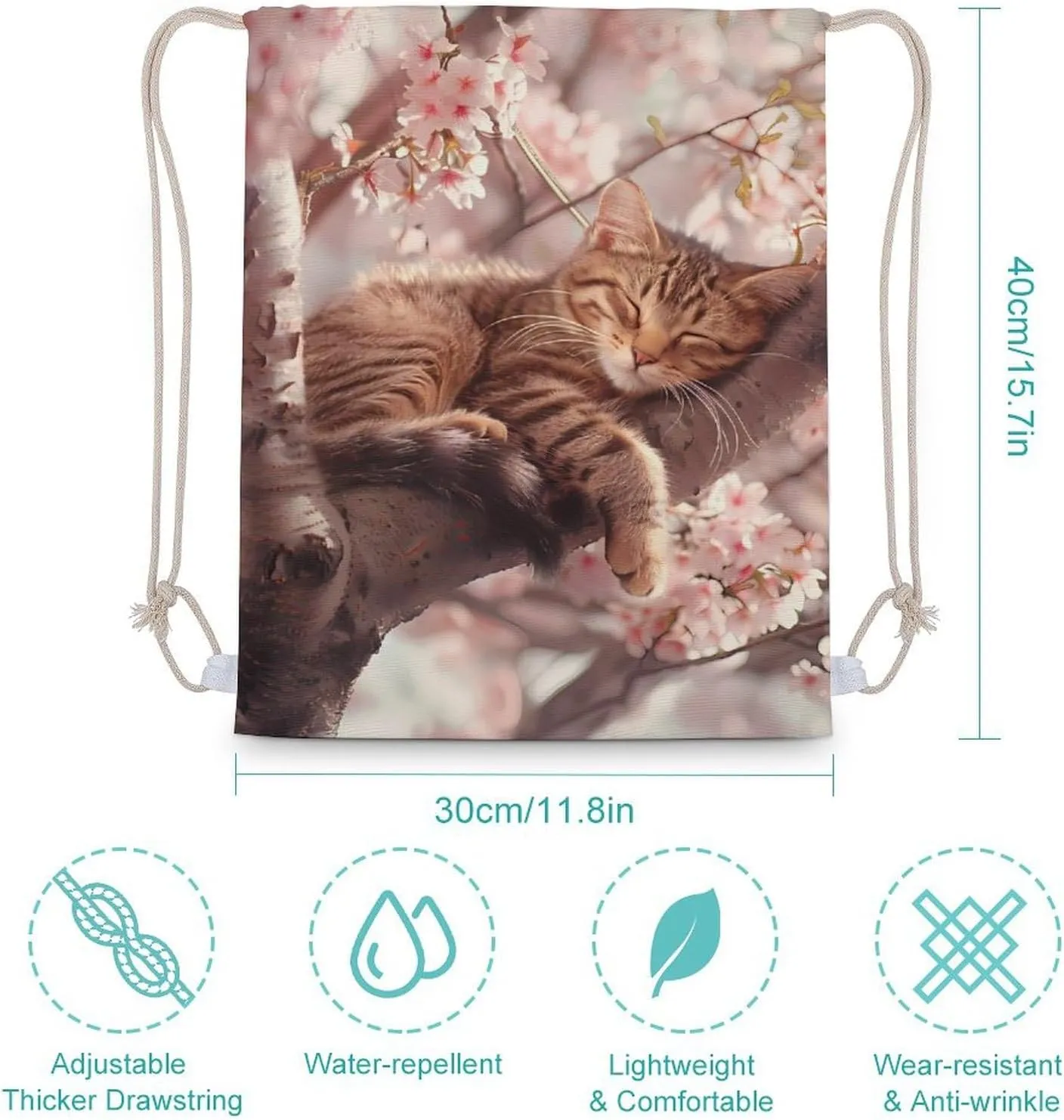 Cute Cat Sleeping on A Tree Drawstring Backpack Lightweight Sports Gym Bag String Bag for Men Women 30x40cm