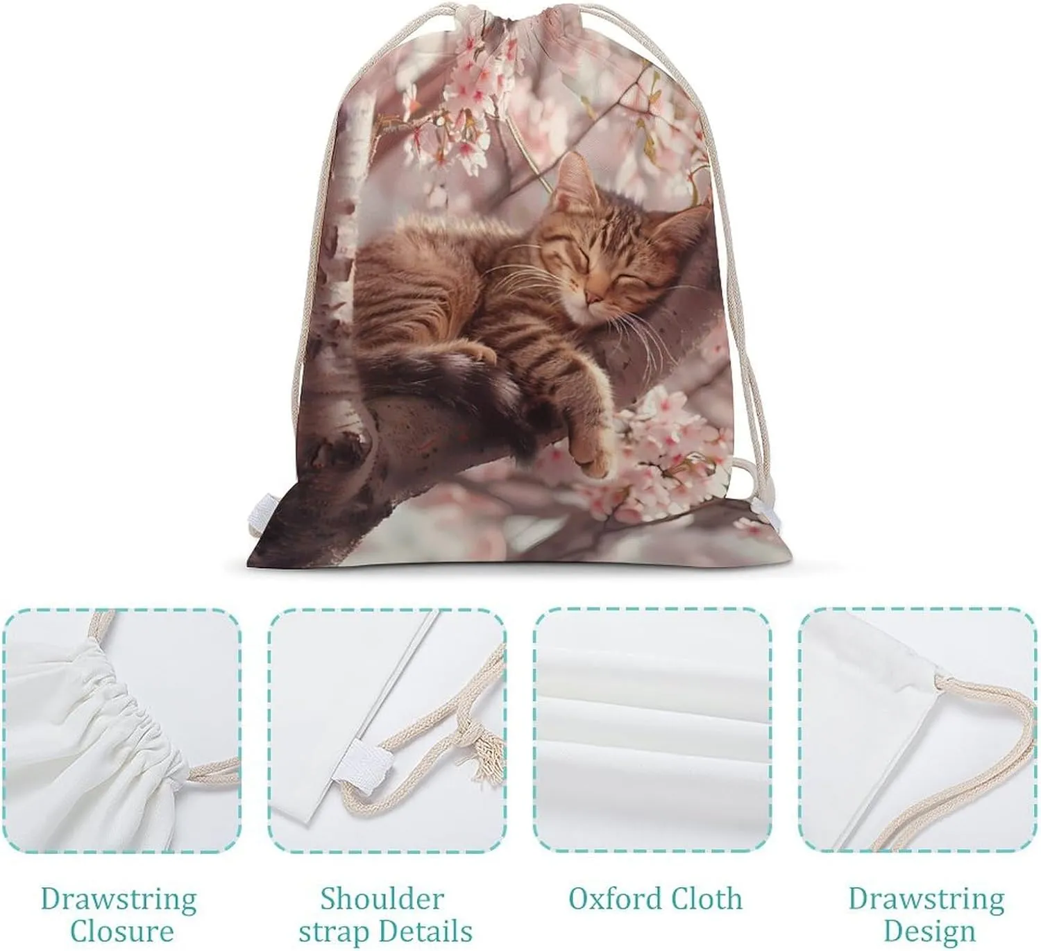 Cute Cat Sleeping on A Tree Drawstring Backpack Lightweight Sports Gym Bag String Bag for Men Women 30x40cm