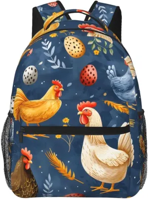 Cute Chicken Printed Travel Laptop Backpacks Lightweight Travel Hiking Camping Multipurpose Daypack Casual College Backapck for Men Women Adult